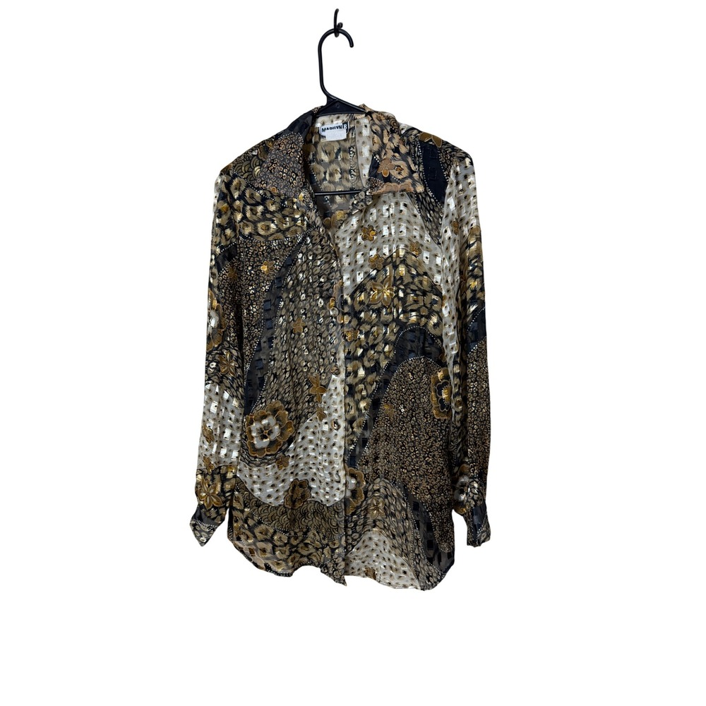 Marilyn B Vintage Animal Print Metallic  Button Down Shirt Medium‎